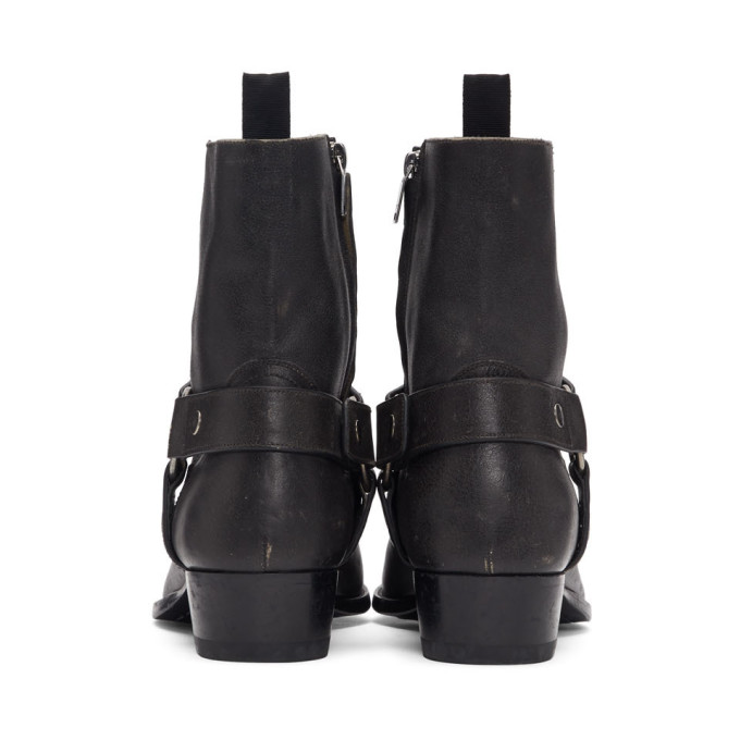 SAINT LAURENT GREY STONE-WASHED WYATT HARNESS BOOTS