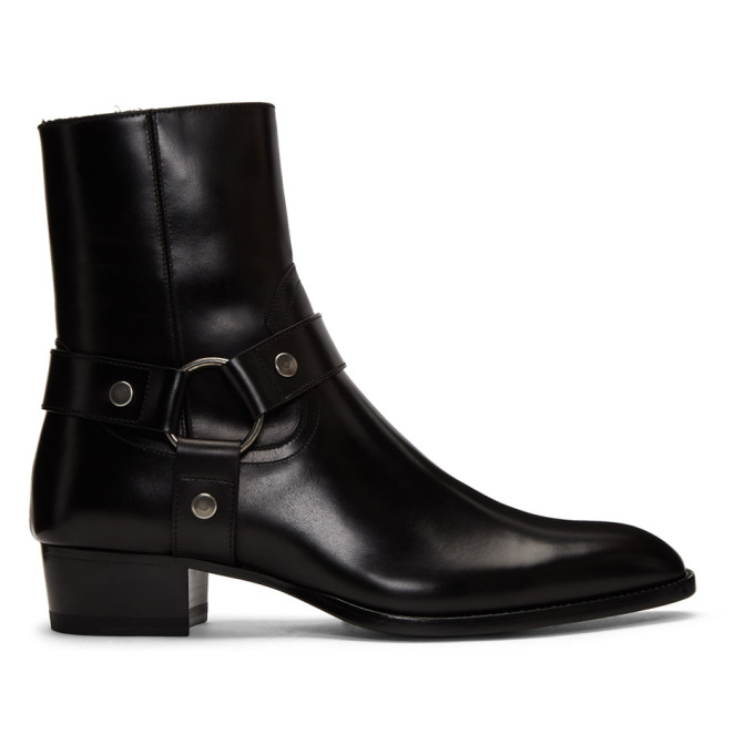 SAINT LAURENT BLACK WYATT HARNESS BOOTS