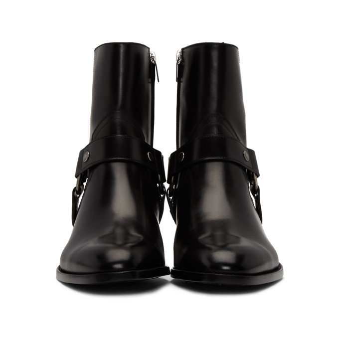 SAINT LAURENT BLACK WYATT HARNESS BOOTS