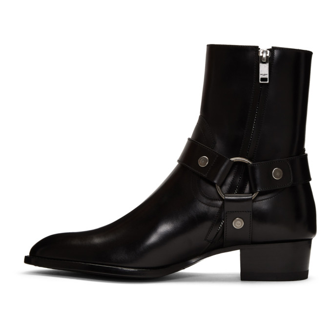 SAINT LAURENT BLACK WYATT HARNESS BOOTS