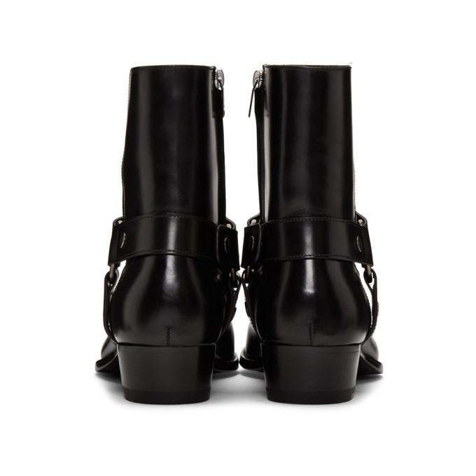 SAINT LAURENT BLACK WYATT HARNESS BOOTS