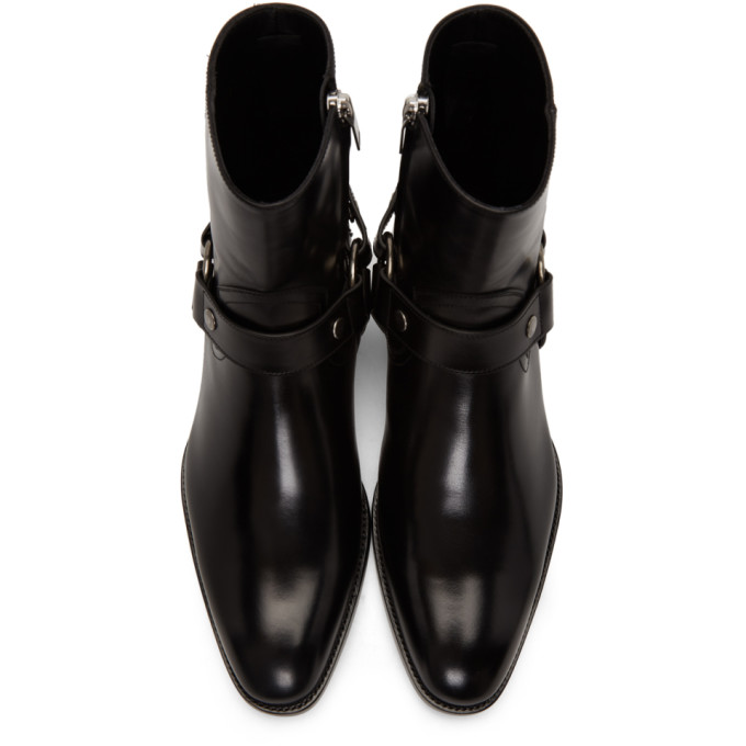 SAINT LAURENT BLACK WYATT HARNESS BOOTS