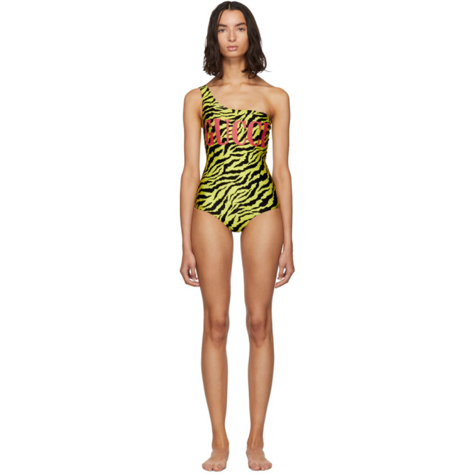 GUCCI YELLOW ZEBRA SPARKLING ONE-PIECE SWIMSUIT