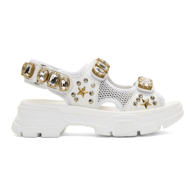 GUCCI GUCCI WHITE CRYSTAL AGURU CHUNKY SANDALS
