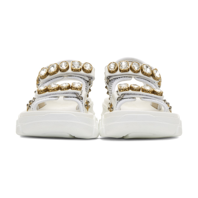 GUCCI GUCCI WHITE CRYSTAL AGURU CHUNKY SANDALS