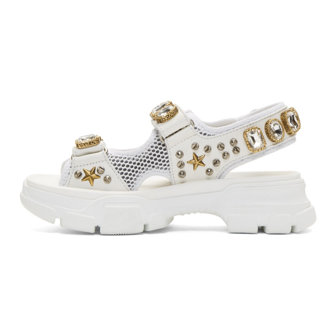 GUCCI GUCCI WHITE CRYSTAL AGURU CHUNKY SANDALS