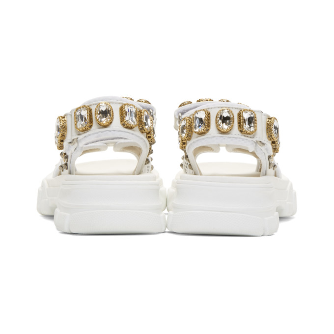GUCCI GUCCI WHITE CRYSTAL AGURU CHUNKY SANDALS