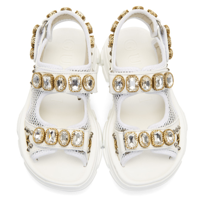 GUCCI GUCCI WHITE CRYSTAL AGURU CHUNKY SANDALS