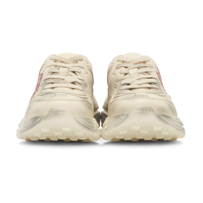 GUCCI White Mouth Print Rhyton Sneakers