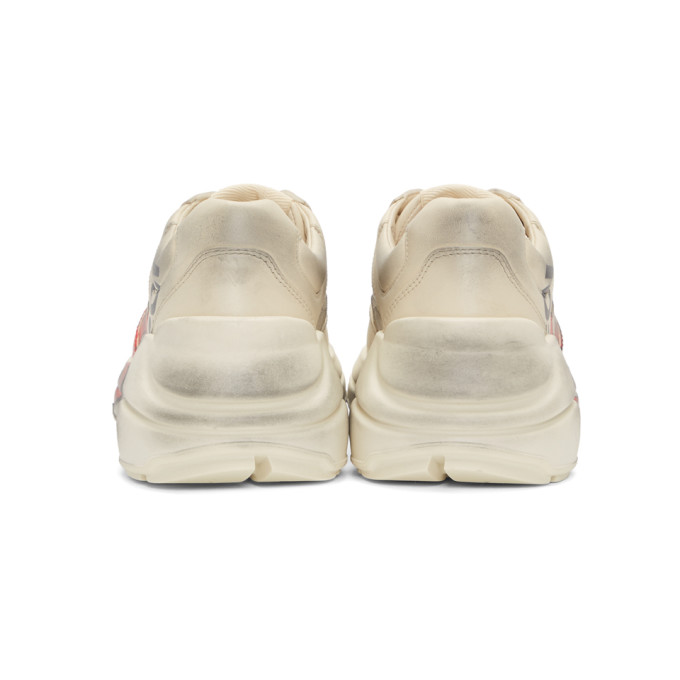 GUCCI White Mouth Print Rhyton Sneakers