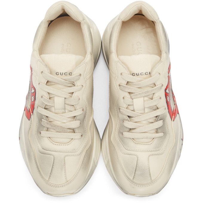 GUCCI White Mouth Print Rhyton Sneakers