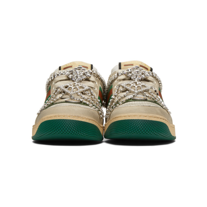 GUCCI White & Off-White Crystal Screener Sneakers