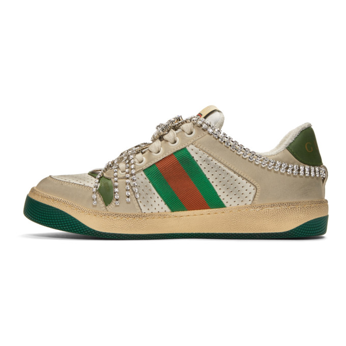 GUCCI White & Off-White Crystal Screener Sneakers
