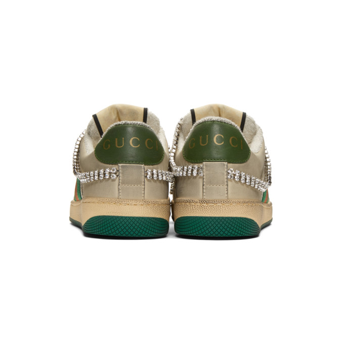 GUCCI White & Off-White Crystal Screener Sneakers
