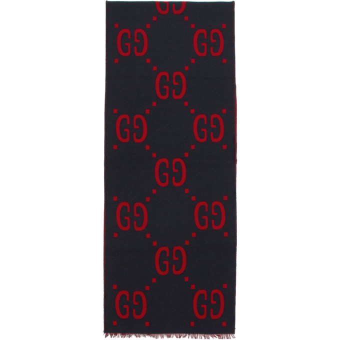 GUCCI GUCCI BLUE AND RED GG JACQUARD SCARF