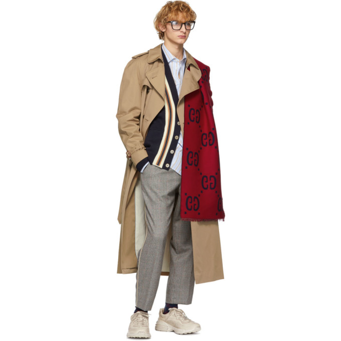 GUCCI GUCCI BLUE AND RED GG JACQUARD SCARF