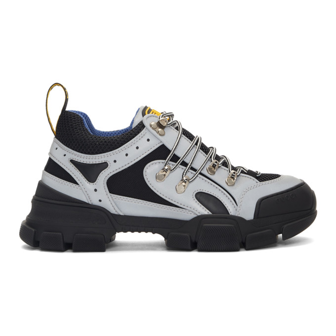 GUCCI GUCCI GREY AND BLACK REFLECTIVE FLASHTREK SNEAKERS
