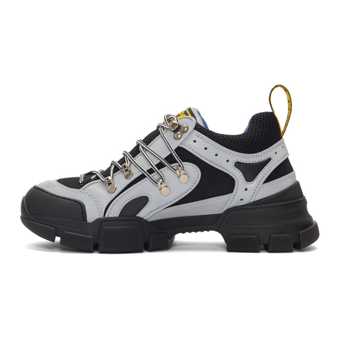 GUCCI GUCCI GREY AND BLACK REFLECTIVE FLASHTREK SNEAKERS