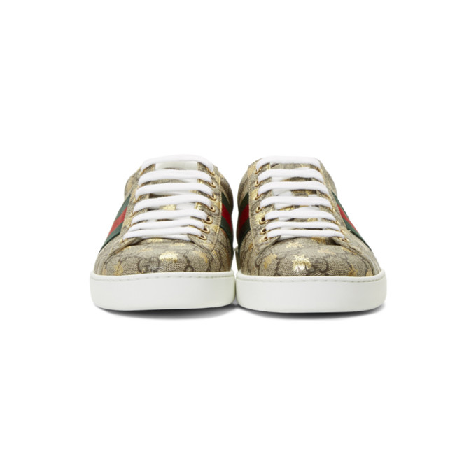 GUCCI GUCCI BEIGE AND BROWN GG SUPREME BEES ACE SNEAKERS