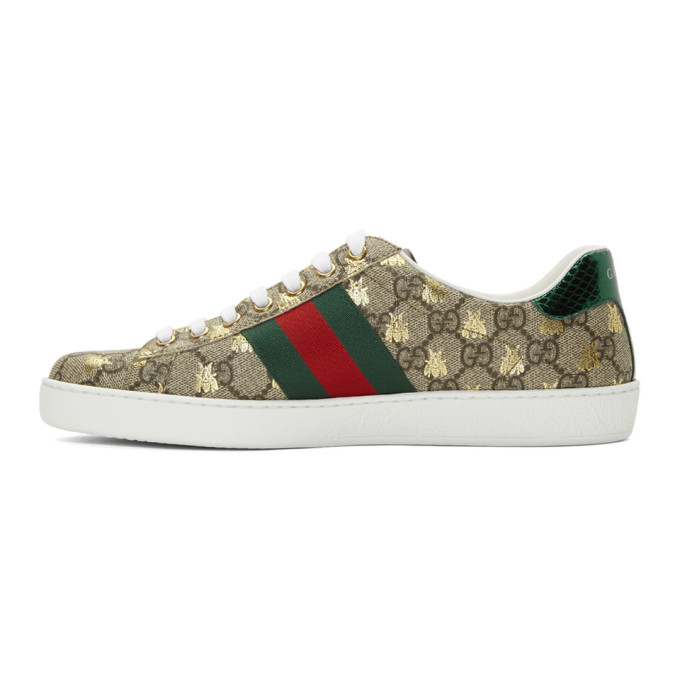 GUCCI GUCCI BEIGE AND BROWN GG SUPREME BEES ACE SNEAKERS