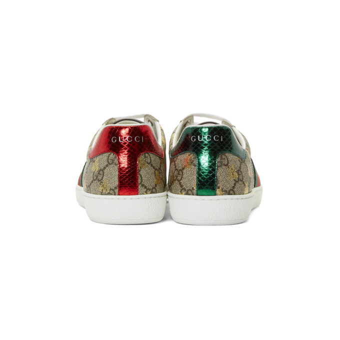 GUCCI GUCCI BEIGE AND BROWN GG SUPREME BEES ACE SNEAKERS
