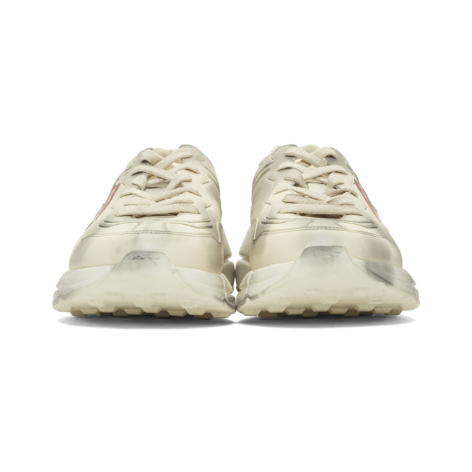GUCCI White Mouth Print Rhyton Sneakers