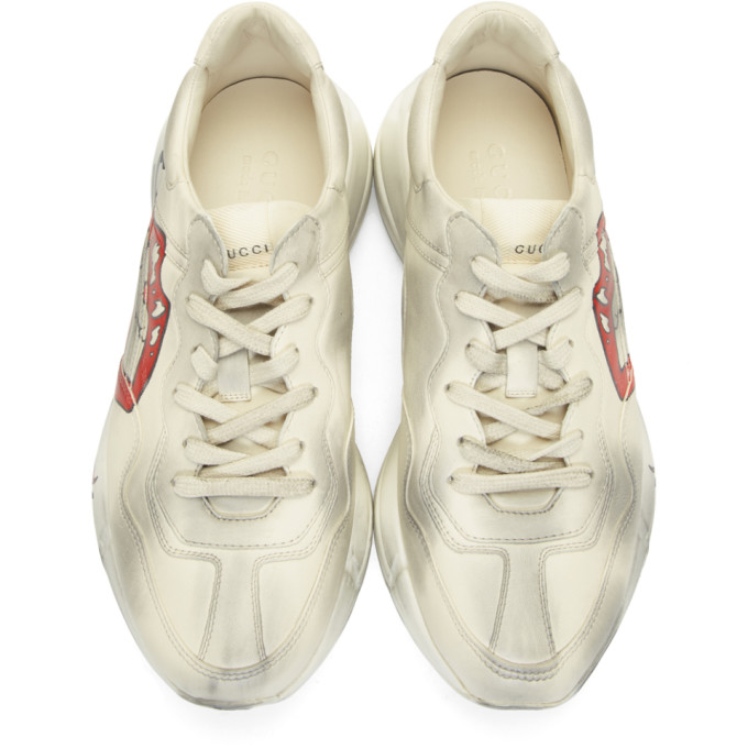 GUCCI White Mouth Print Rhyton Sneakers