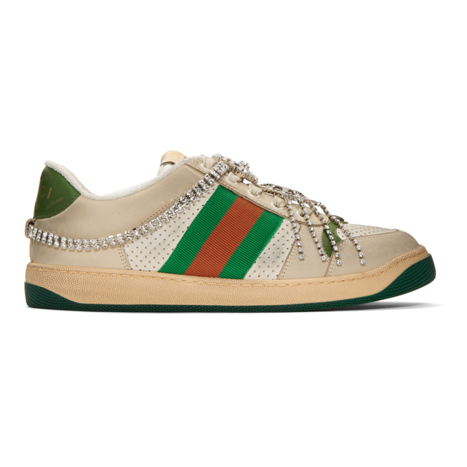 GUCCI WHITE ART DECO SCREENER SNEAKERS