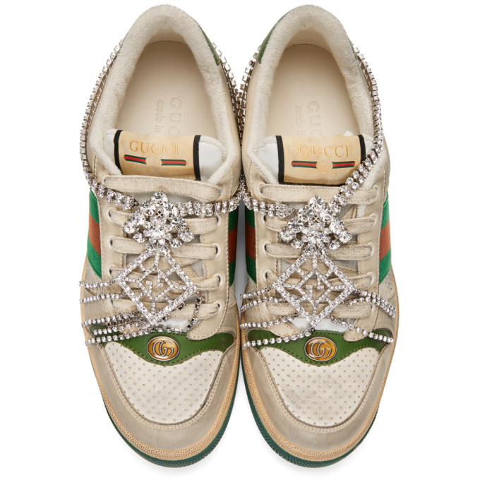 GUCCI WHITE ART DECO SCREENER SNEAKERS