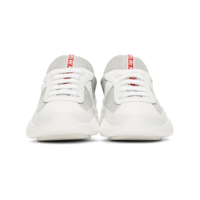 PRADA WHITE LEATHER & MESH SNEAKERS