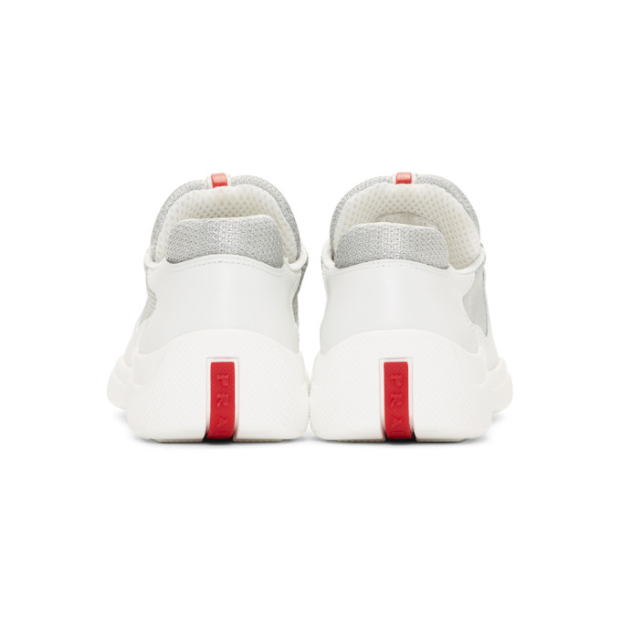 PRADA WHITE LEATHER & MESH SNEAKERS