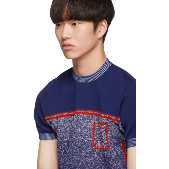 PRADA PRADA BLUE KNIT MILLED SHORT SLEEVE SWEATER