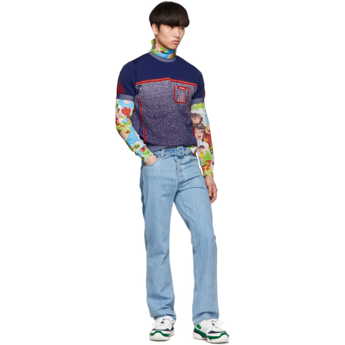 PRADA PRADA BLUE KNIT MILLED SHORT SLEEVE SWEATER