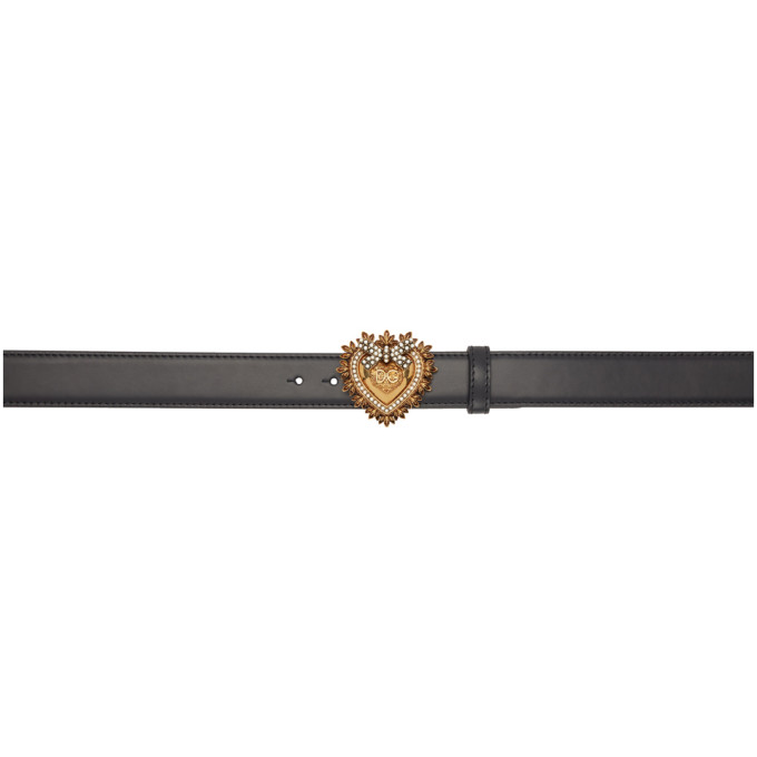 Click to view more detailed imagery on our partner's website Dolce & Gabbana Devotion Leather Belt With Embellished Buckle In 80999 Nero