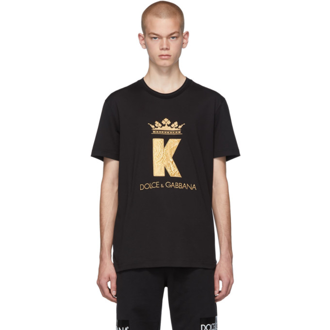 DOLCE & GABBANA DOLCE AND GABBANA BLACK KING PATCH T-SHIRT