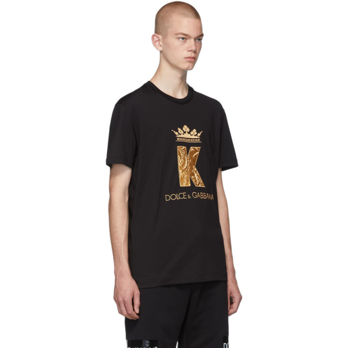 DOLCE & GABBANA DOLCE AND GABBANA BLACK KING PATCH T-SHIRT