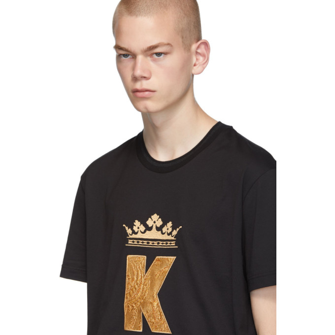 DOLCE & GABBANA DOLCE AND GABBANA BLACK KING PATCH T-SHIRT