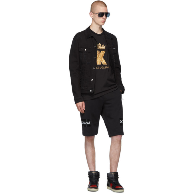 DOLCE & GABBANA DOLCE AND GABBANA BLACK KING PATCH T-SHIRT