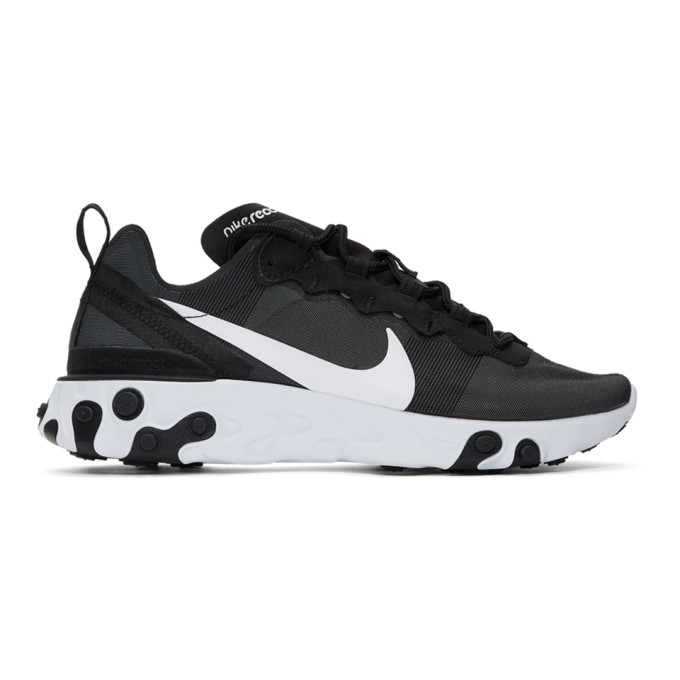 Click to view more detailed imagery on our partner's website Nike Black And White "React Element 55" Sneakers In 003Blkwht