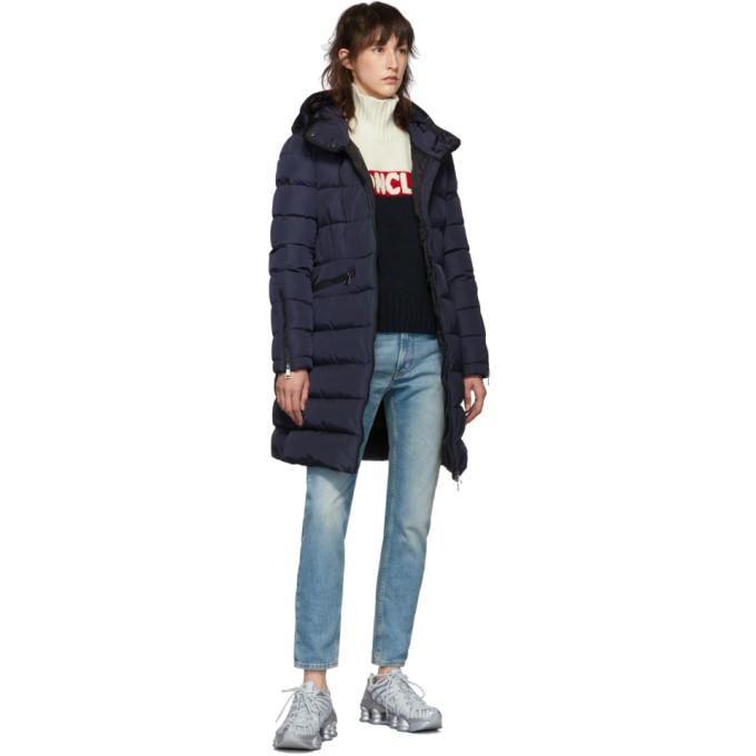 MONCLER NAVY DOWN BETULONG HOODED COAT