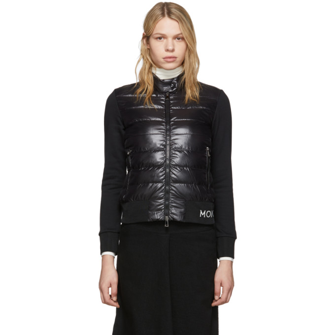 Click to view more detailed imagery on our partner's website Moncler Techno Down & Cotton Blend Knit Jacket In 999 Black