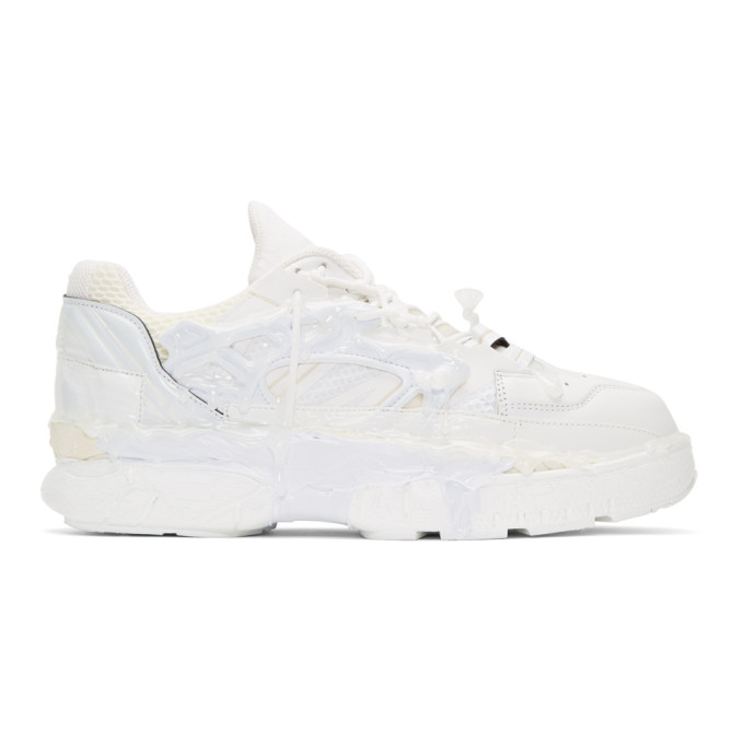 Click to view more detailed imagery on our partner's website Maison Margiela Fusion Leather And Mesh Trainers In T1003 Whtmx