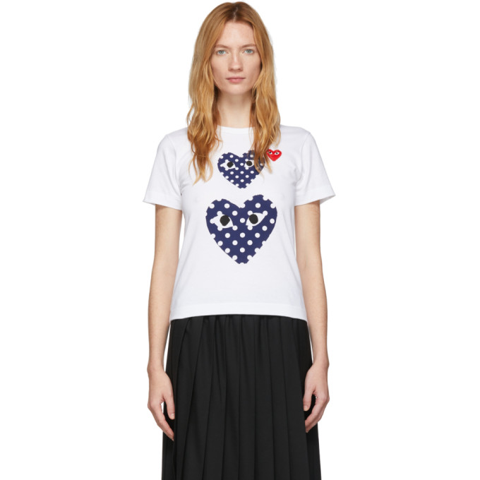 Click to view more detailed imagery on our partner's website Comme Des Garçons Play Comme Des Garcons Play White Polka Dot Double Heart T-shirt