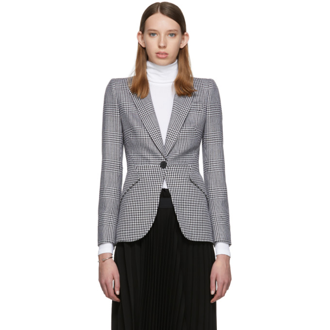 ALEXANDER MCQUEEN ALEXANDER MCQUEEN BLACK AND WHITE HOUNDSTOOTH WOOL PRINCE OF WALES BLAZER