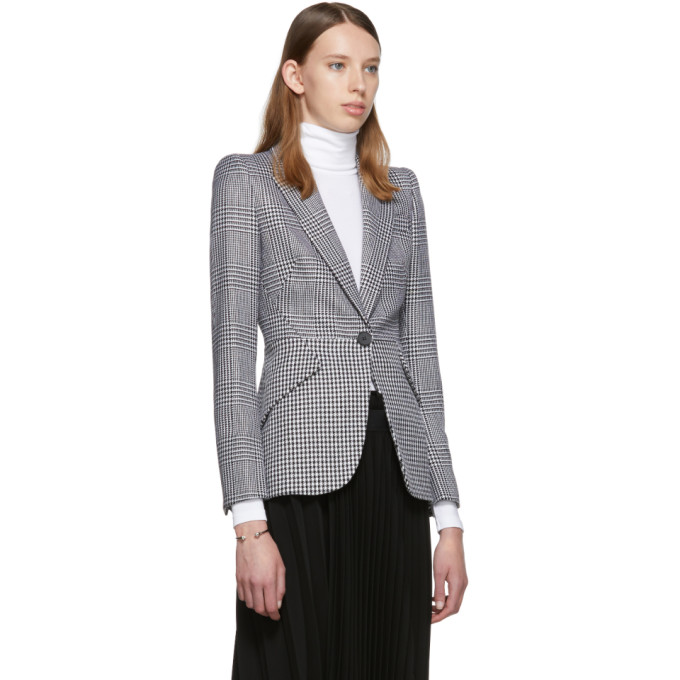 ALEXANDER MCQUEEN ALEXANDER MCQUEEN BLACK AND WHITE HOUNDSTOOTH WOOL PRINCE OF WALES BLAZER