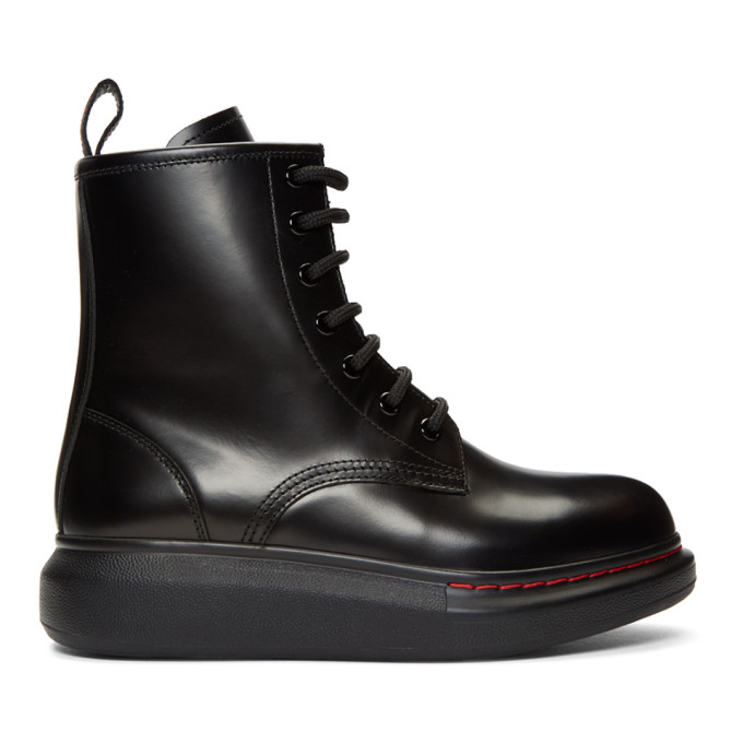 ALEXANDER MCQUEEN Black Contrast Sole Hybrid Combat Boots