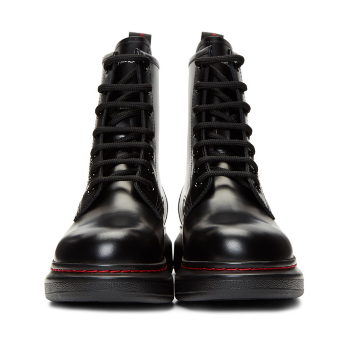 ALEXANDER MCQUEEN Black Contrast Sole Hybrid Combat Boots