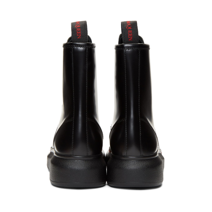 ALEXANDER MCQUEEN Black Contrast Sole Hybrid Combat Boots