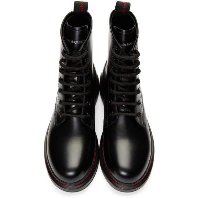 ALEXANDER MCQUEEN Black Contrast Sole Hybrid Combat Boots