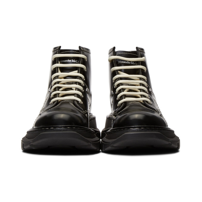 ALEXANDER MCQUEEN BLACK TREAD LACE-UP BOOTS